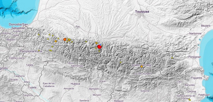 Mapa de visualización de terremotos del Instituto Geográfico Nacional. / Mitma