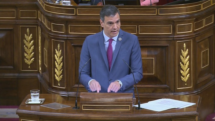 Pedro Sánchez durante su comparencia en el Congreso de los Diputados.