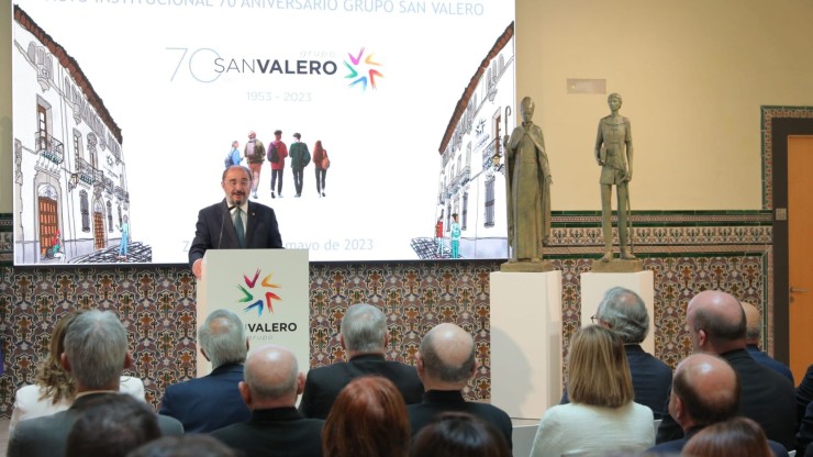 El presidente de Aragón, Javier Lambán, este miércoles en un acto del Grupo San Valero. / Gobierno de Aragón