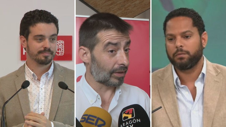 Darío Villagrasa (PSOE), Álvaro Sanz (IU) e Ignacio Garriga (VOX).