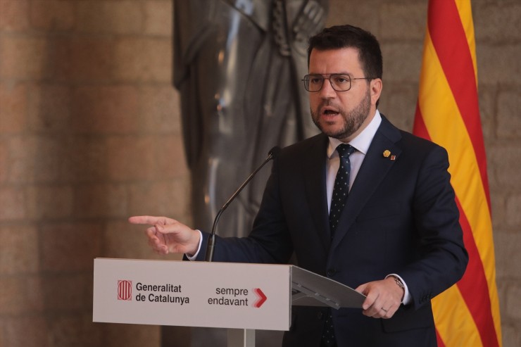 El presidente de la Generalitat, Pere Aragonès, ha comprecido este lunes para informar de los cambios en el Ejecutivo catalán. / Europa Press.