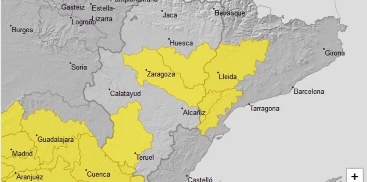 Aviso amarillo por temperaturas máximas en varias zonas de Aragón.