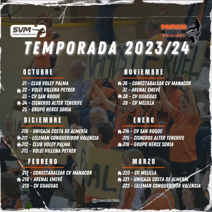 Calendario de la temporada del Pamesa Teruel Voleibol.