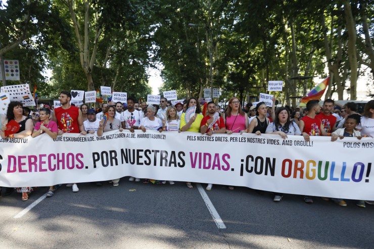 La manifestación del Orgullo 2023 recorre este sábado las calles de Madrid. / Efe