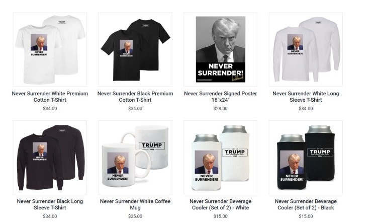 'Merchandising' oficial a la venta en la web de Donald Trump.