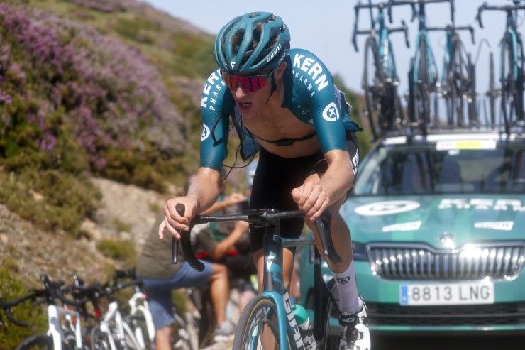 Pablo Castrillo, durante la etapa de la Vuelta a Burgos de este jueves. Foto: Kern Pharma