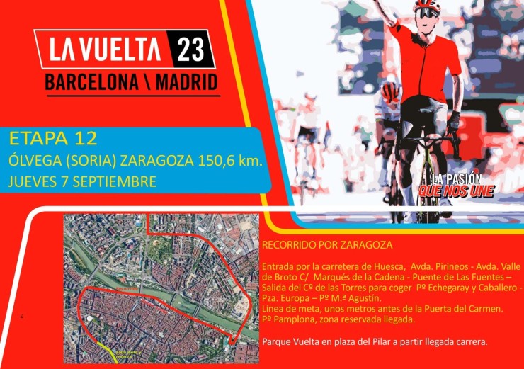 Plano del recorrido que seguirá La Vuelta a su llegada a Zaragoza el 7 de septiembre.