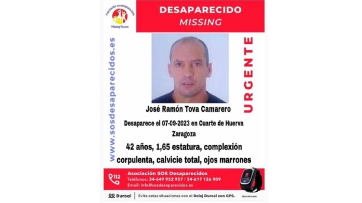 Cartel del hombre desaparecido en Cuarte de Huerva (Zaragoza).