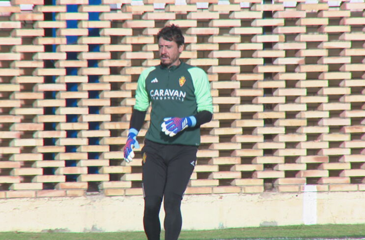 Cristian Álvarez durante el entrenamiento del jueves. Foto: Aragón Deporte