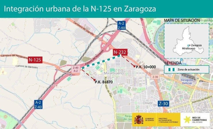 Mapa del tramo de la N-125 que se integrará en la ciudad. | Ministerio de Transportes
