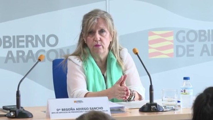 La jefa del servicio de Prevención y Promoción de la Salud del Gobierno de Aragón, Begoña Adiego, durante una rueda de prensa.
