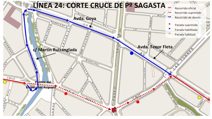 Este es el mapa de afecciones al tráfico que provocarán las obras de renovación de tuberías. / Ayto. de Zaragoza