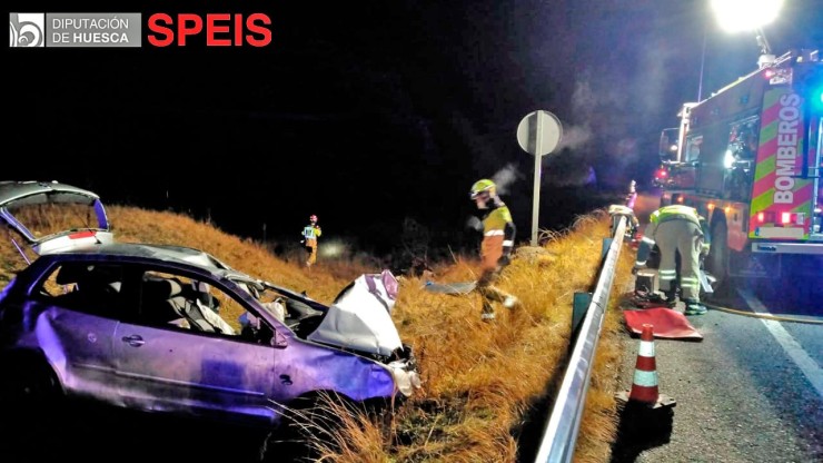 El accidente se ha producido sobre las 6:00 de la mañana en el kilómetro 660 de la N-330. / Diputación de Huesca