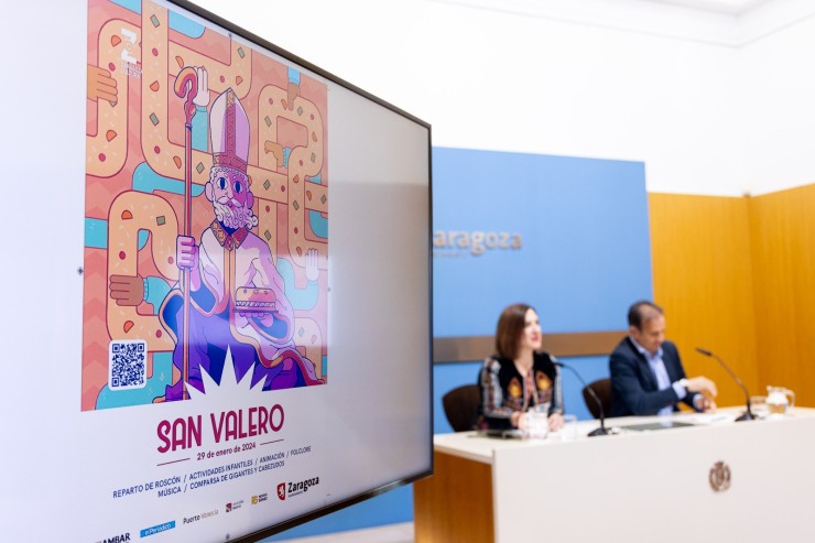 Presentación de los actos de San Valero, con el cartel conmemorativo. / Ayuntamiento de Zaragoza