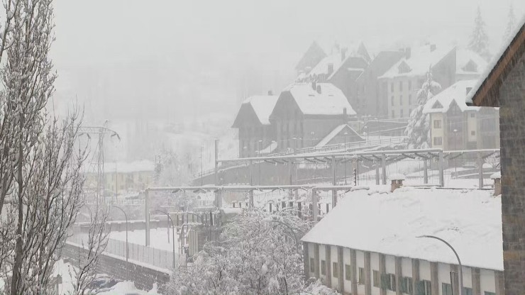 Nieve este jueves en Canfranc.